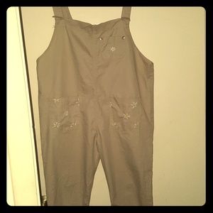 Thrifted embroidered floral overalls